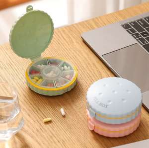 Круглая форма, портативная пластиковая коробка для лекарств, дорожная коробка с 7 отделениями, небольшая коробка для хранения таблеток, органайзер для еженедельных контейнеров - Product Image 2