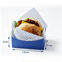 Boîte en carton bleue portable, plateau alimentaire jetable pour sandwichs, toasts et burgers, pour le petit-déjeuner à emporter