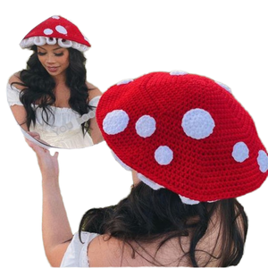 2024 mùa đông unisex Crochet đậu Mũ Funky nấm phong cách vui vẻ bên mũ với mô hình hoạt hình - Product Image 4