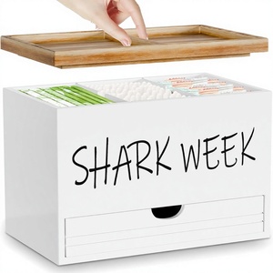 Boîte de rangement pour tampons en bois avec couvercle, tiroir, boîte de rangement pour articles de toilette féminins, boîte organisatrice pour articles divers pour femmes - Product Image 1