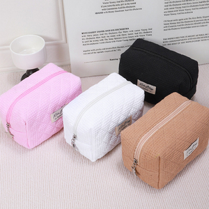 Dames Quilten Geruite Potloodzak Grote Opslag Rits Sluiting Katoen Cosmetische Tassen Brief Print Wafel Make-Up Tas Voor Vrouwen - Product Image 4