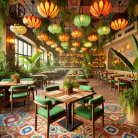 Ensemble de tables et de chaises de restaurant en bois PU, design personnalisé de style tropical, durable, frais et confortable, pour usage commercial