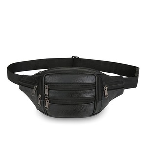 Sac banane unisexe en cuir noir pour homme, sac de voyage et de randonnée, en cuir de vachette composite, 7 poches - Product Image 2