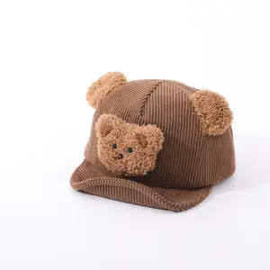 1-3year Cute Bear Baby Winter Cartoon Cap Autumn and Winter Corduroy Warm Peaked Cap for Girls Boys