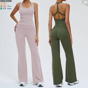 XW-TZ4516-2 Fitness-Gym-Kleidung Neckholder Maßgeschneiderte Sport-Schlaghose Pilates-Bekleidung Workout-Outfit 2-teiliges Yoga-Set - Product Image 1