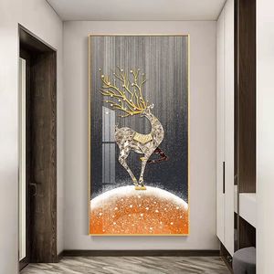 Peinture de porcelaine en cristal de cygne nordique moderne abstraite de luxe, image d'animal de cerf, décoration murale - Product Image 3
