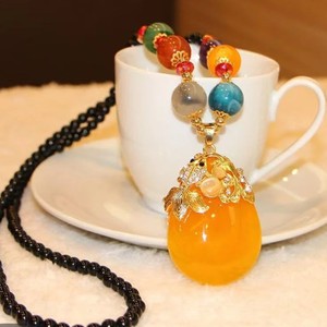 Korean Style Amber Teardrop Necklace With Goldfish Pendant Long Sweater Chain For Women Autumn Winter Fashion Accessory - Product Image 1