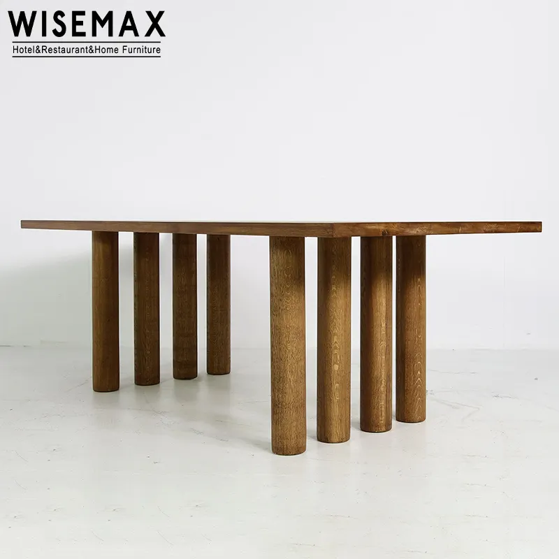 WISEMAX FURNITUREモダンクラシックレストランテーブルダイニングルーム家具スクエア合板トップ無垢材コラムベースキッチンテーブル
