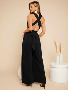 Nouvelles femmes habillées sans manches col en V combinaisons décontracté ample pantalons longs barboteuse avec poches - Product Image 3
