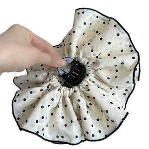 Pince à cheveux élégante en tissu et plastique à double couche, motif pois ondulés, style français, pour femme - Product Image 5