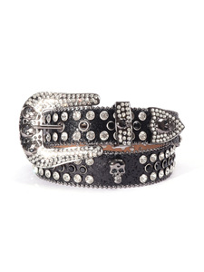 Cinturón de Cuero PU Ancho Estilo Punk con Calavera de Diamantes de Imitación y Hebilla de Aleación – Venta Caliente, OEM ODM Directo de Fábrica - Product Image 2