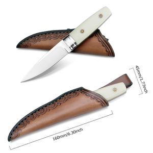 Cuchillo Táctico de Supervivencia OEM Personalizable, Hoja de Acero Inoxidable, Punta de Gota, Mango de G10 y Hueso de Vaca, Funda de Cuero, para Caza - Product Image 3