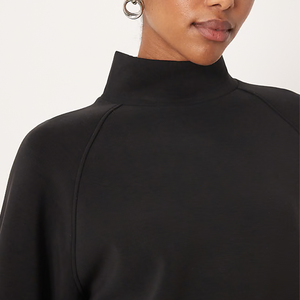<b>Women</b> <b>Black</b> Mock Neck Sweatshirt Set Drop Shoulder Raglan Drawstring Wide Leg <b>Pants</b> Athleisure Lounge Tracksuit Custom Bulk - Product Image 5