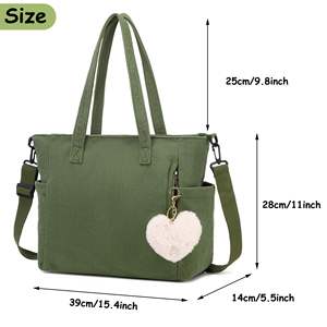 Sac fourre-tout en velours côtelé pour femme, multi-compartiments, fermeture éclair, sac à bandoulière hobo, sac bandoulière pour le shopping, les voyages, le travail, les fêtes - Product Image 2