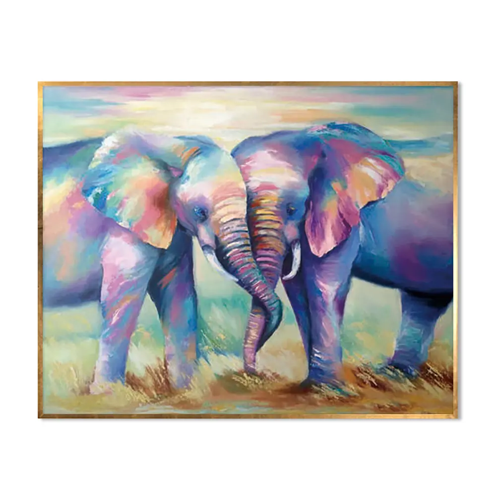 Ручная роспись современный розовый фиолетовый тон слон картина маслом на холсте для декора Два Слона впечатление животных живопись