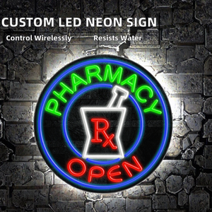 Panneau lumineux LED 3D multicolore noir avec symbole OPEN et Rx pour pharmacie, pour la publicité et la décoration - Product Image 6