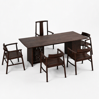 Ensemble de table à thé moderne en noyer noir avec 1 chaise à dossier haut, 4 chaises latérales, armoire de rangement, OEM ODM personnalisé