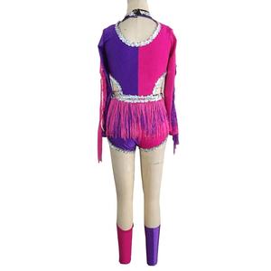 Formation équipe scène Performance porter Dancewear Majorette uniforme Costume de danse Jazz Cheerleading porter avec paillettes et frange - Product Image 2