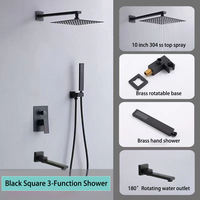 Ensemble de douche mural de luxe en laiton noir mat avec mitigeur monocommande, jets pluie et cascade, robinets chaud/froid