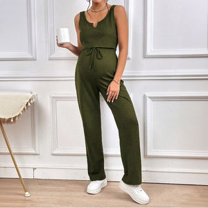 Hongbo nouvelle <span class=keywords><strong>tendance</strong></span> vêtements de maternité sans manches couleur unie décontracté respirant femmes débardeur et pantalon vêtements de maternité - Product Image 1