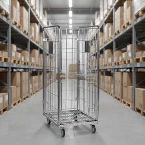 TER Katlanabilir Tasarım Platformlu Rulo Konteyner Arabası 4 Taraflı Sökülebilir Kapılı El Arabası Atölye Fabrika Depolama Sistemi - Product Image 1