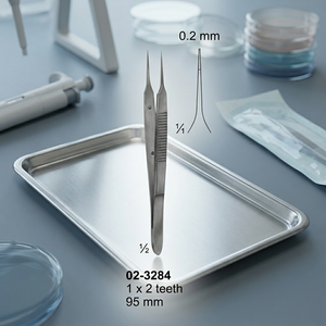 Micro Pinzas de 0.2mm, 1*2 Dientes, 75mm, de Acero, Uso Quirúrgico Manual, Reutilizables - Product Image 2