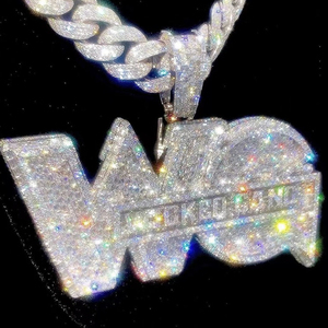 Pass Diamond Tester Custom VVS Moissanite claw setting Name/Letter Pendant Men Hip Hop 925 Silver Iced Out Diamond Pendant gift - Product Image 1