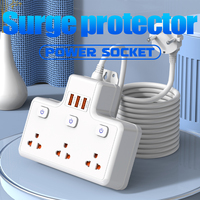 Multiprise thaïlandaise avec protection contre les surtensions, 3 prises individuelles avec interrupteurs, cordon de 2 m, charge rapide USB Type C PD20W