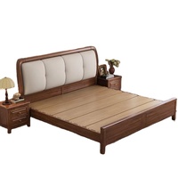 Lit plateforme vintage en bois massif de style ferme française, avec cadre à mortaise et tenon, et tête de lit capitonnée festonnée, pour lits Queen et King, mobilier de chambre à coucher