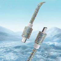 Kabel Pengisian Cepat BWVV OEM Tipe-C USB 2.0 60W 3A Berhias Berlian Imitasi dengan Selubung PVC dan Desain Berkilau