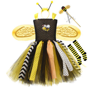 Costume d'abeille pour filles pour Halloween, robe de fée en tulle sans manches avec bandeau, chauffe-jambes, baguette magique, ailes, ensembles pour le Mardi <span class=keywords><strong>Gras</strong></span> - Product Image 4