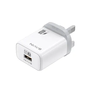 BAVIN PC826E colokan UK pengisian cepat QC 3.0 kabel Usb Tipe c pengisi daya dinding adaptif kabel untuk aksesori ponsel