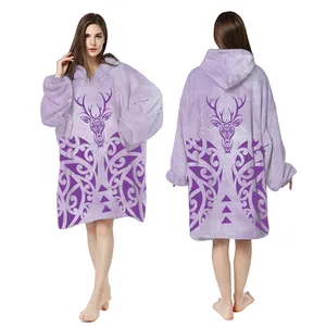 Warm Hooded Sherpa Wearable Giant Oversize Sweatshirt Blanket Hoodie Wholesale Hood Blanket With Sleeves