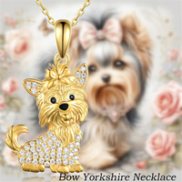 Ensemble de bijoux fantaisie en alliage et strass pour femme, motif chien Yorkshire avec nœud, collier et boucles d'oreilles, simple et raffiné, très populaire