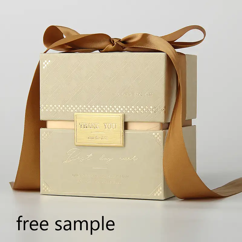 Caja de cartón con forma de vela para jabón, cajas de regalo de boda con cinta, de lujo, dorado, gracias