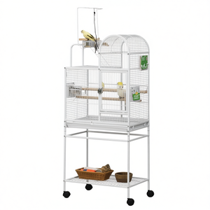 Cage à oiseaux pour animaux de compagnie, structure en fil d'acier métallique, durable, pour petits oiseaux, avec support et roulettes, design moderne - Product Image 1