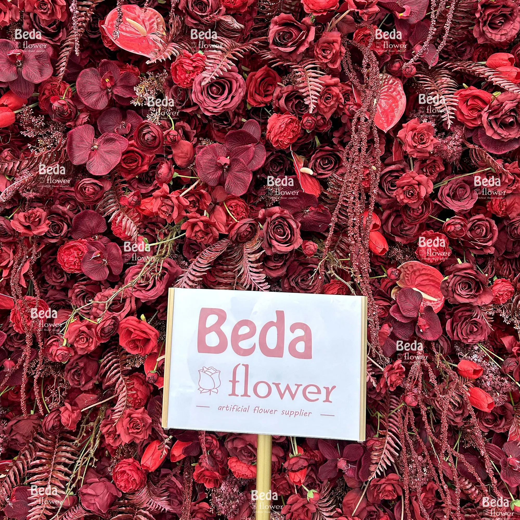 बेडा हॉट सेलर कृत्रिम फूलों की दीवार DIY उच्च गुणवत्ता स्टैंड क्लासिक रेशम रियल टच लाल गुलाब मुफ्त शिपिंग शादी की पार्टी सजावट