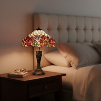 Lampe de table de style européen 16'' avec base en résine à motif écailles de poisson en verre teinté, LED DC, protection oculaire, réglable, multicolore, 500 lumens