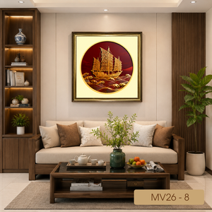 งานศิลปะตกแต่งผนังลายทองคำเปลวสำหรับล็อบบี้โรงแรมหรู ผลิตด้วยมือ รับผลิตแบบ OEM ODM ผู้ผลิตจากเวียดนาม รุ่น MV26 - 8 - Product Image 3