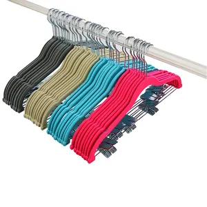 Charisma Wholesale Custom Plastic Velvet Clothes <strong>Hangers</strong> Notched <strong>Clips</strong> Wardrobe Durable Pants Skirt Suit Coat <strong>Hangers</strong> - Product Image 1