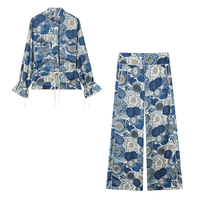 Ensemble chemise et pantalon à imprimé floral personnalisé pour femmes, tenue assortie en deux pièces pour l'été, usine de vêtements OEM en Chine, chemisier et pantalon en deux pièces