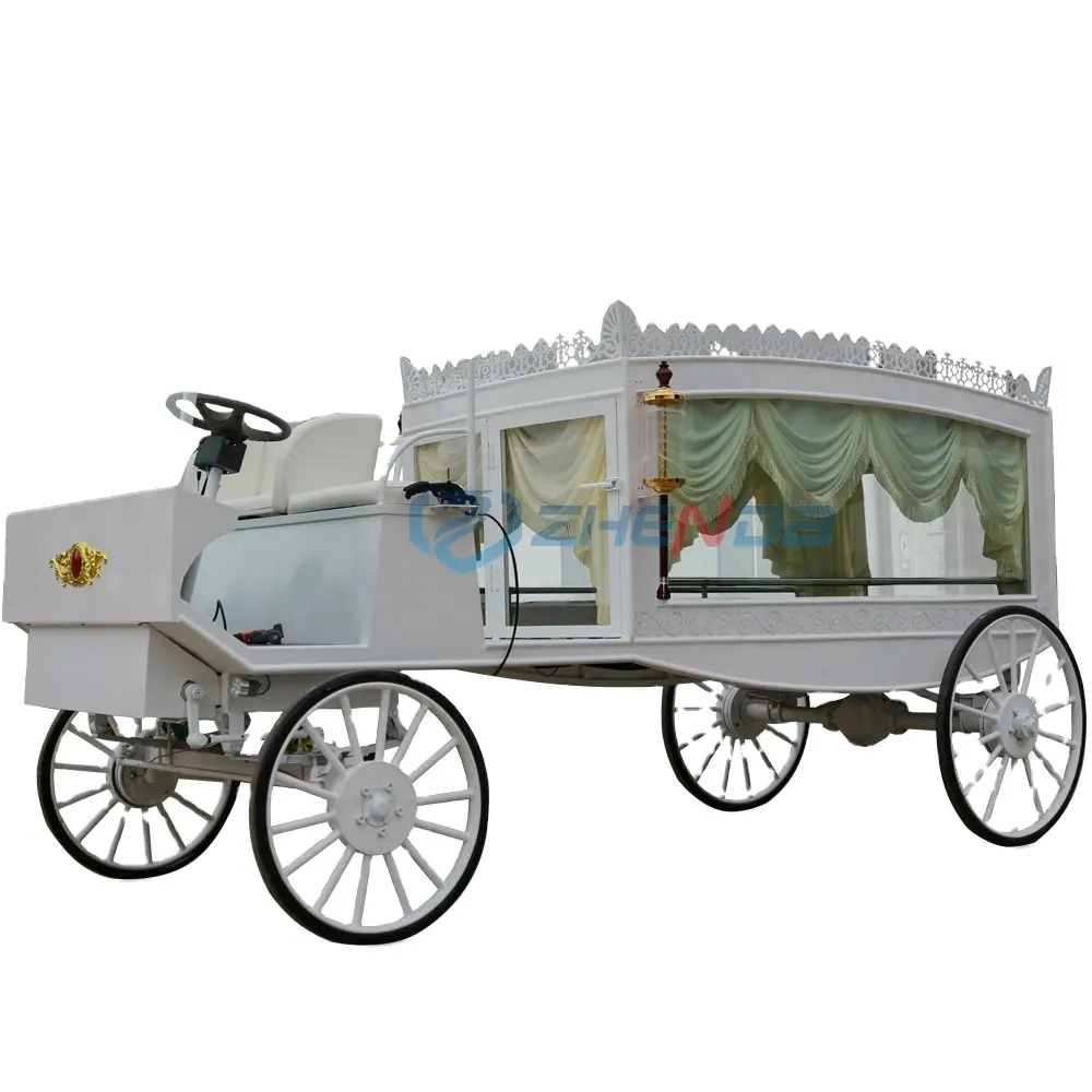 Electric customized white horse hearse coffin chariot funeral supplies hearse for Sale