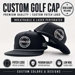 Casquette de golf 5 panneaux Collection Boutique, avec logo en silicone personnalisé, style vintage avec cordon, faible MOQ, service de personnalisation de marque OEM - Product Image 1