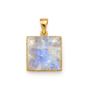Collier pendentif carré en pierres précieuses HA, plaqué or, fait main, style bohème, cadeau de mariage pour elle, pierre de lune arc-en-ciel naturelle - Product Image 4