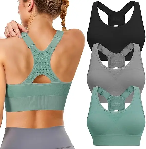 FH Women's Plus Size Racerback Sports Bra with Adjustable Shoulder Strap Shockproof Fitness Running Yoga Bra Breathable Yoga Top
