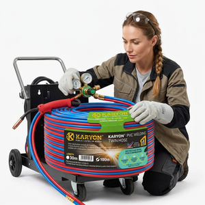 KARYON PVC Twin Welding Hose 6mm Red Blue Reinforced Gas <b>Line</b> Oxygen Acetylene Workshop Cutting Equipment Industrial Use - Product Image 1