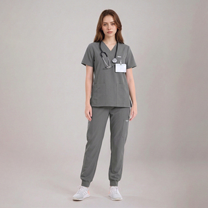 ชุดสครับสำหรับแพทย์และพยาบาล ชุดสครับคอวี แขนสั้น กางเกงจ็อกเกอร์ กระเป๋าหลายช่อง ชุดสครับทางการแพทย์ - Product Image 3