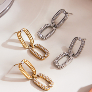 Xu hướng thời trang hình chữ nhật <span class=keywords><strong>Zircon</strong></span> Vòng Cổ Vòng tay bông tai trang sức Set 18K mạ vàng không thấm nước thép không gỉ yf8358 - Product Image 6