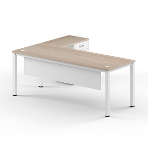 Bureau de direction de luxe en forme de L, table de bureau de PDG, poste de travail moderne pour cadres avec armoire de rangement - Product Image 6