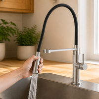 Robinet mélangeur de cuisine à douchette extractible, style classique moderne, finition en acier inoxydable SUS 304, mitigeur à poignée unique avec valve en céramique